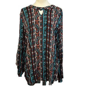 Living Doll Los Angeles Red Turquoise Keyhole Hi-Low Tunic Top Size XL NWOT